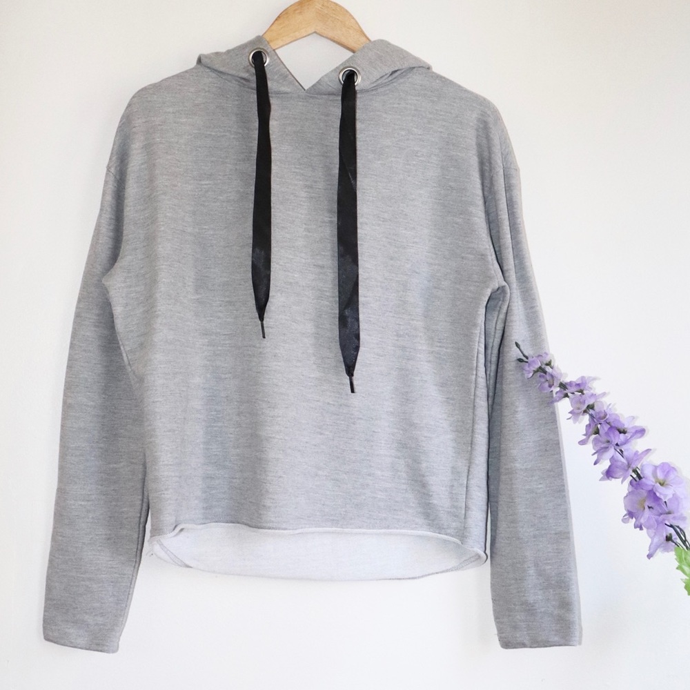 Hooded Sweater with Tie - Gray
